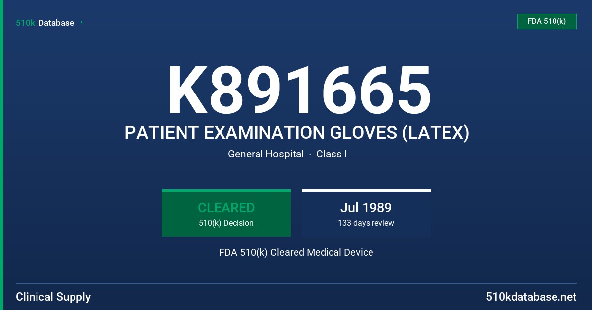 K891665 PATIENT EXAMINATION GLOVES (LATEX) FDA 510(k) Cleared Medical Device
