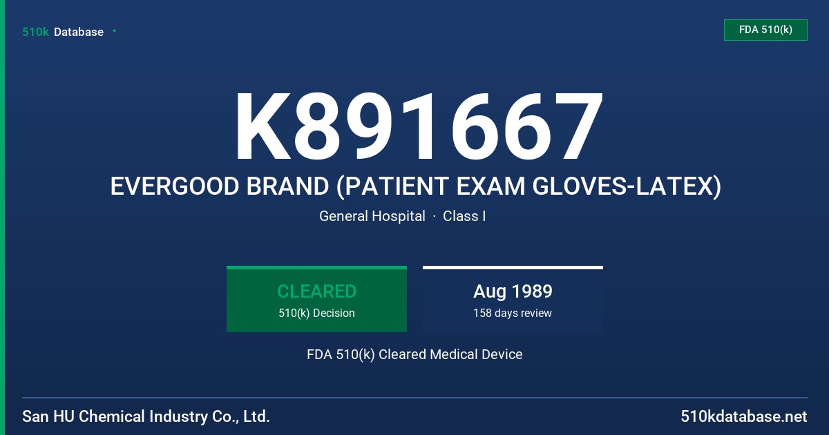 K891667 EVERGOOD BRAND (PATIENT EXAM GLOVES-LATEX) FDA 510(k) Cleared Medical Device