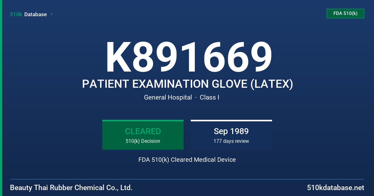 K891669 PATIENT EXAMINATION GLOVE (LATEX) FDA 510(k) Cleared Medical Device