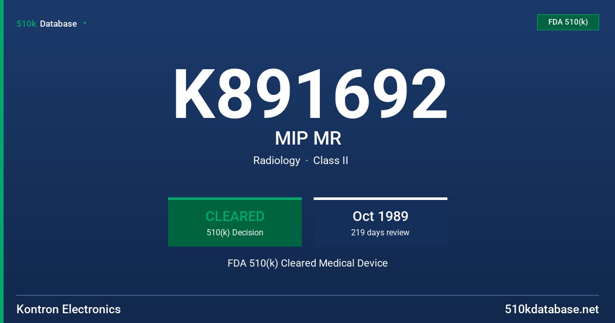 K891692 MIP MR FDA 510(k) Cleared Medical Device