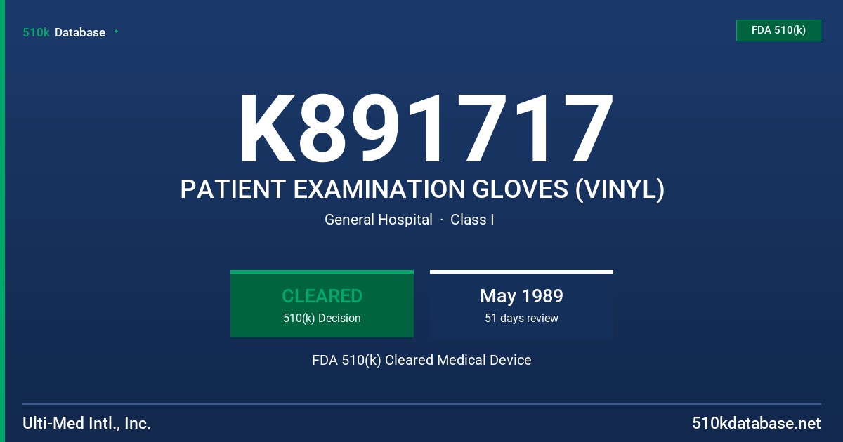 K891717 PATIENT EXAMINATION GLOVES (VINYL) FDA 510(k) Cleared Medical Device