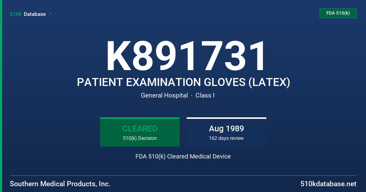 K891731 PATIENT EXAMINATION GLOVES (LATEX) FDA 510(k) Cleared Medical Device