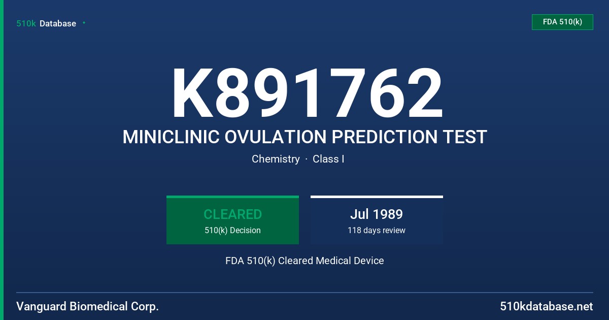 K891762 MINICLINIC OVULATION PREDICTION TEST FDA 510(k) Cleared Medical Device