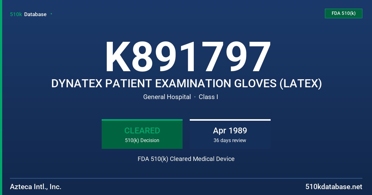 K891797 DYNATEX PATIENT EXAMINATION GLOVES (LATEX) FDA 510(k) Cleared Medical Device