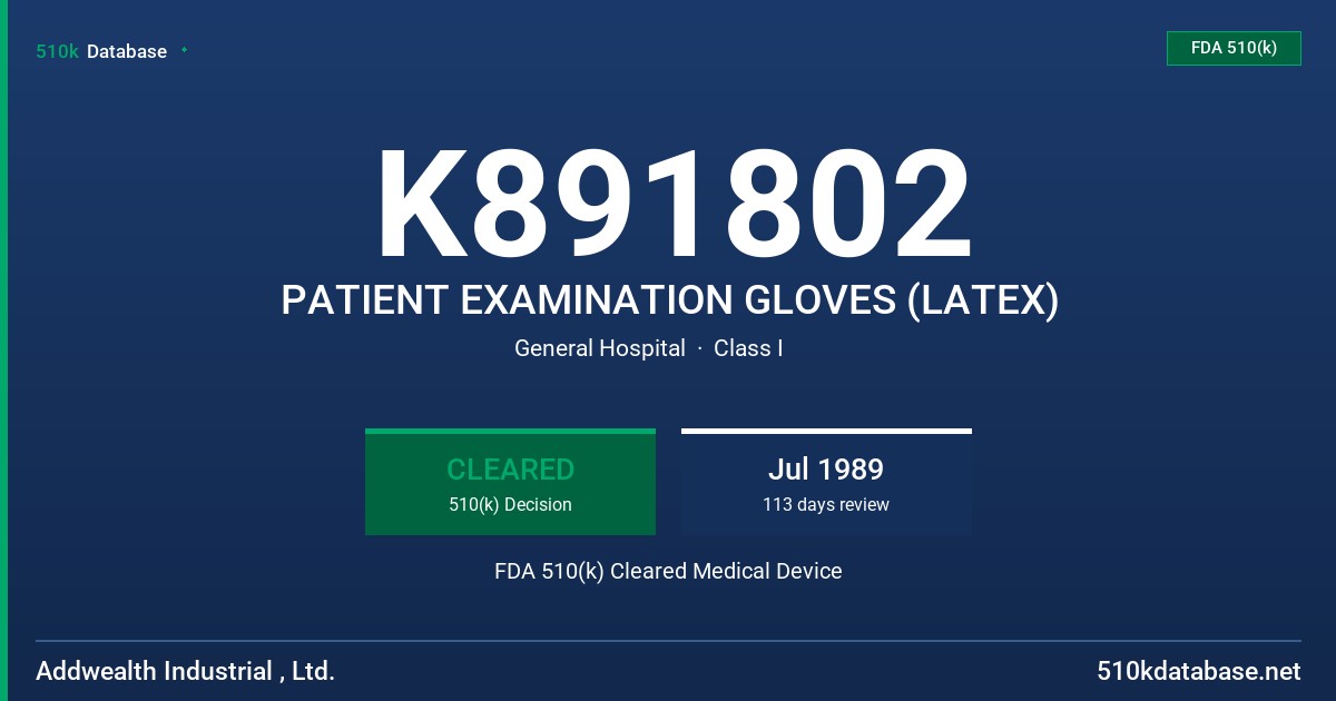 K891802 PATIENT EXAMINATION GLOVES (LATEX) FDA 510(k) Cleared Medical Device