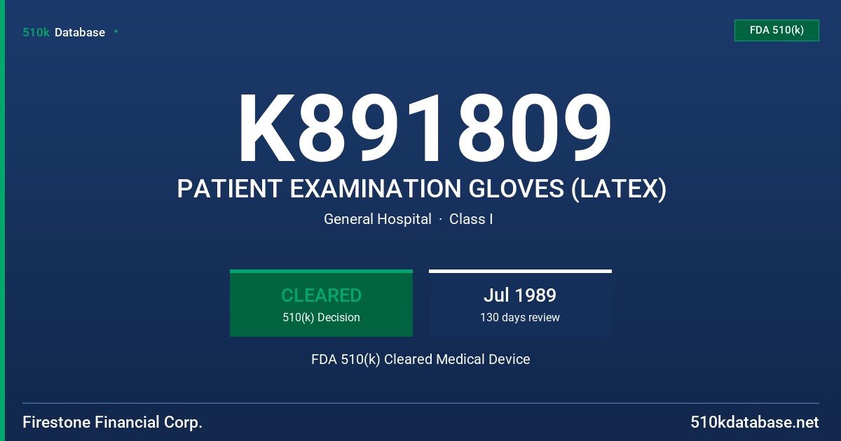 K891809 PATIENT EXAMINATION GLOVES (LATEX) FDA 510(k) Cleared Medical Device