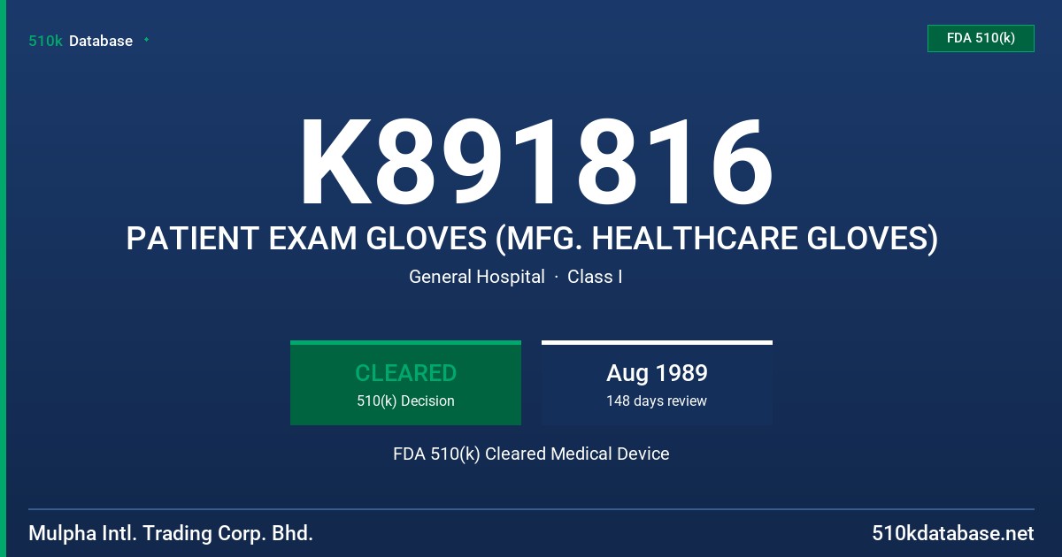 K891816 PATIENT EXAM GLOVES (MFG. HEALTHCARE GLOVES) FDA 510(k) Cleared Medical Device