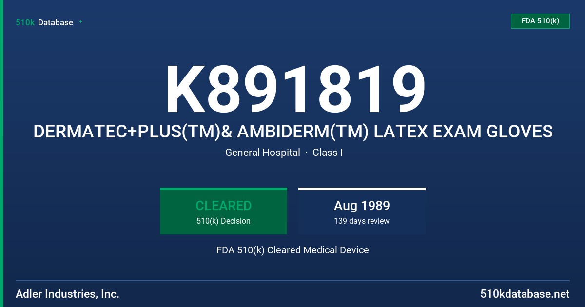 K891819 DERMATEC+PLUS(TM)& AMBIDERM(TM) LATEX EXAM GLOVES FDA 510(k) Cleared Medical Device