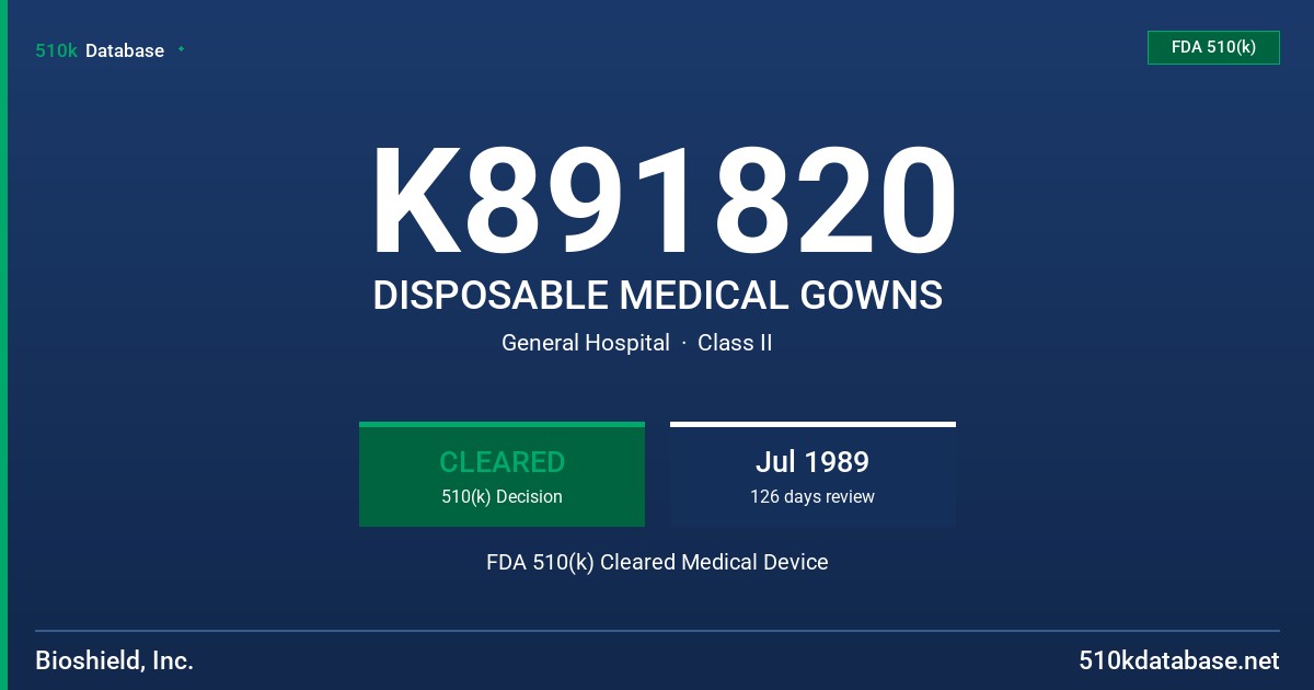 K891820 DISPOSABLE MEDICAL GOWNS FDA 510(k) Cleared Medical Device