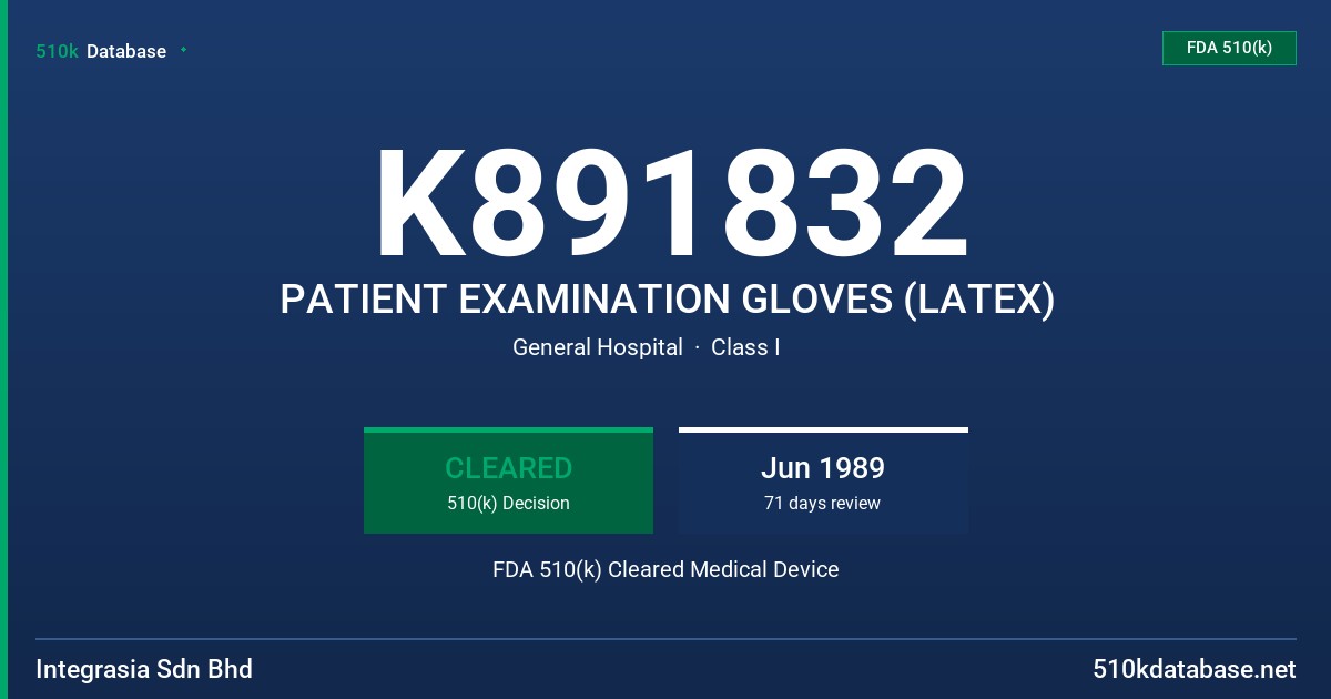 K891832 PATIENT EXAMINATION GLOVES (LATEX) FDA 510(k) Cleared Medical Device