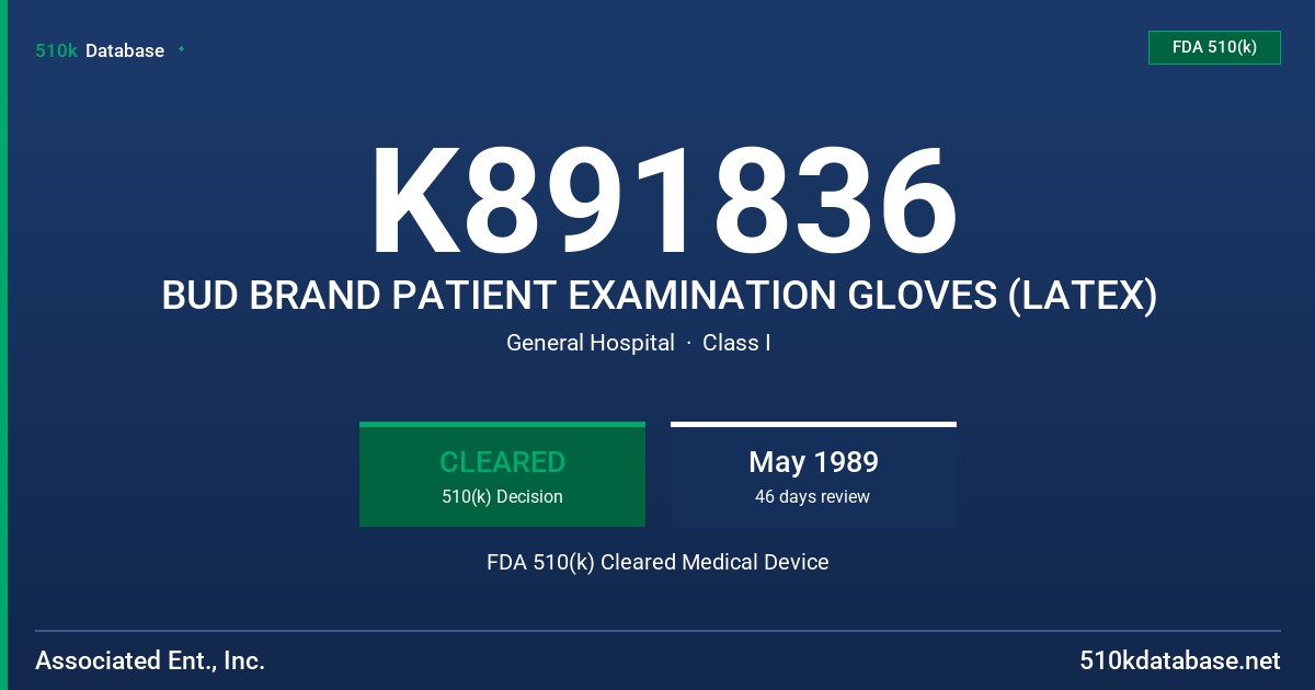 K891836 BUD BRAND PATIENT EXAMINATION GLOVES (LATEX) FDA 510(k) Cleared Medical Device