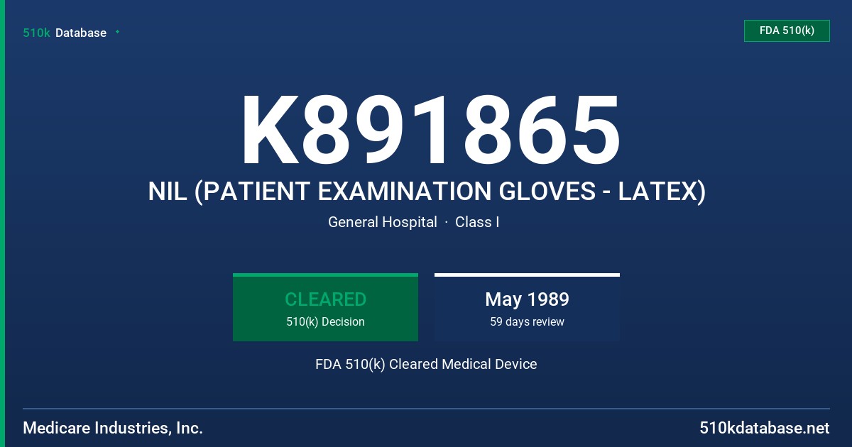 K891865 NIL (PATIENT EXAMINATION GLOVES - LATEX) FDA 510(k) Cleared Medical Device