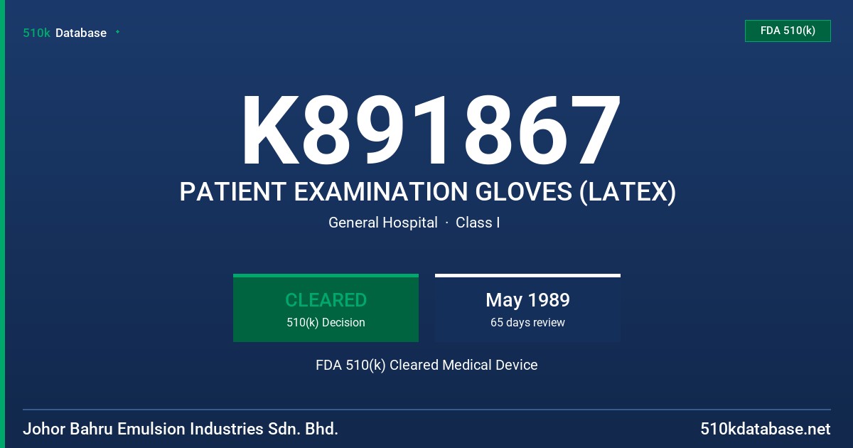 K891867 PATIENT EXAMINATION GLOVES (LATEX) FDA 510(k) Cleared Medical Device