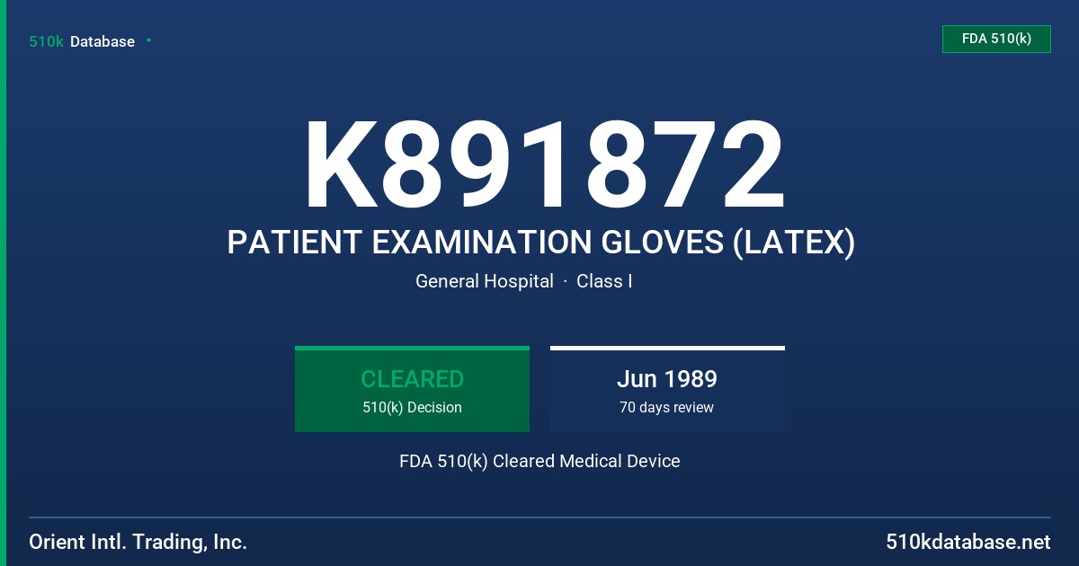 K891872 PATIENT EXAMINATION GLOVES (LATEX) FDA 510(k) Cleared Medical Device