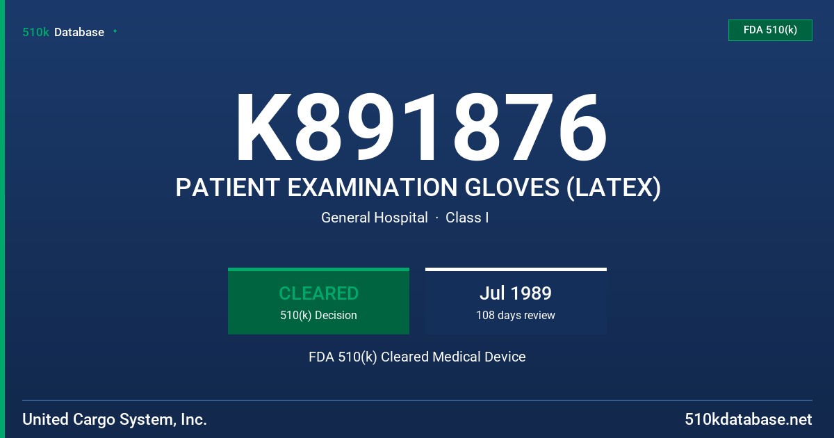 K891876 PATIENT EXAMINATION GLOVES (LATEX) FDA 510(k) Cleared Medical Device
