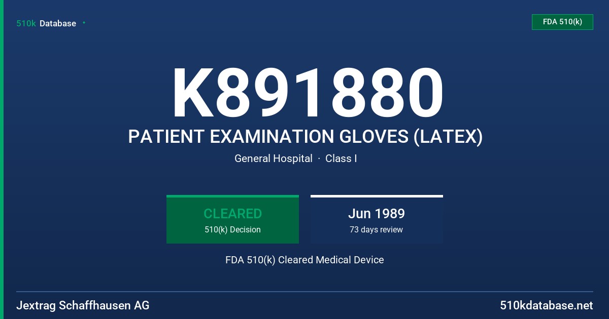 K891880 PATIENT EXAMINATION GLOVES (LATEX) FDA 510(k) Cleared Medical Device