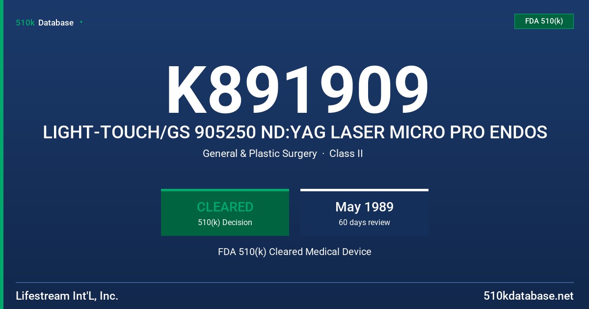 K891909 LIGHT-TOUCH/GS 905250 ND:YAG LASER MICRO PRO ENDOS FDA 510(k) Cleared Medical Device