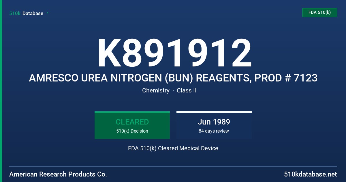 K891912 AMRESCO UREA NITROGEN (BUN) REAGENTS, PROD # 7123 FDA 510(k) Cleared Medical Device