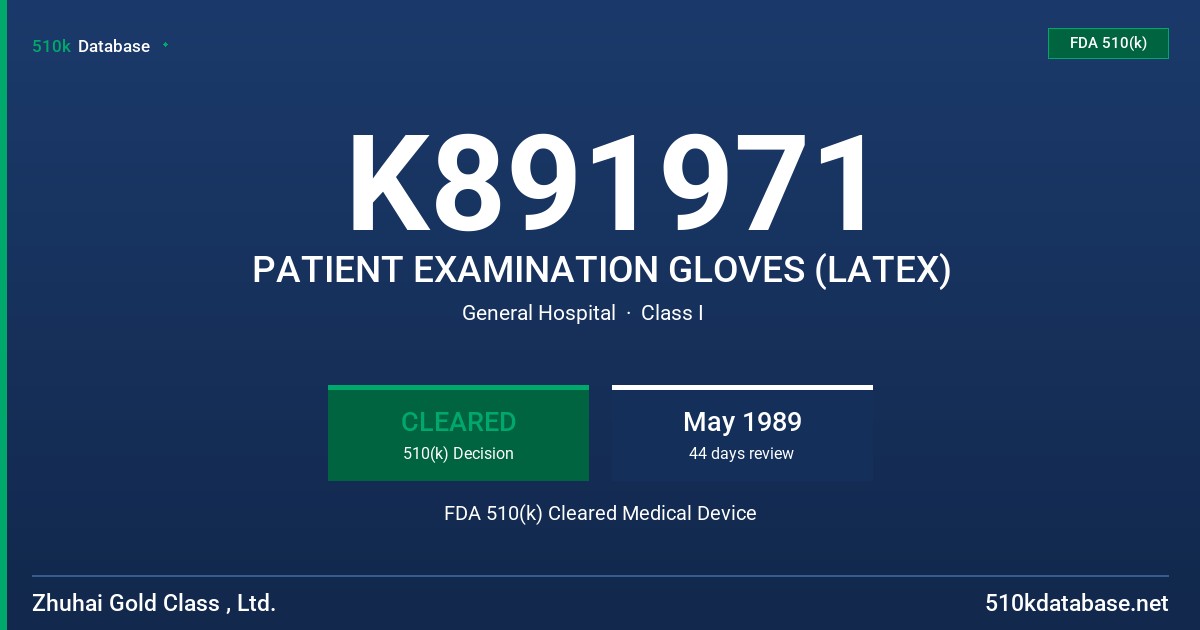 K891971 PATIENT EXAMINATION GLOVES (LATEX) FDA 510(k) Cleared Medical Device