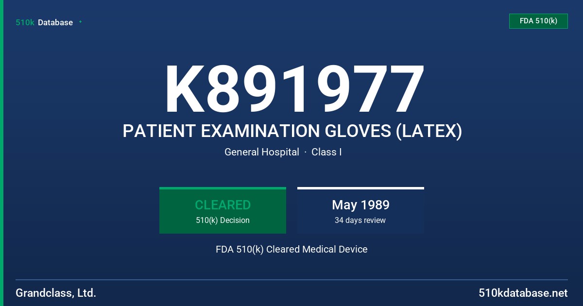 K891977 PATIENT EXAMINATION GLOVES (LATEX) FDA 510(k) Cleared Medical Device