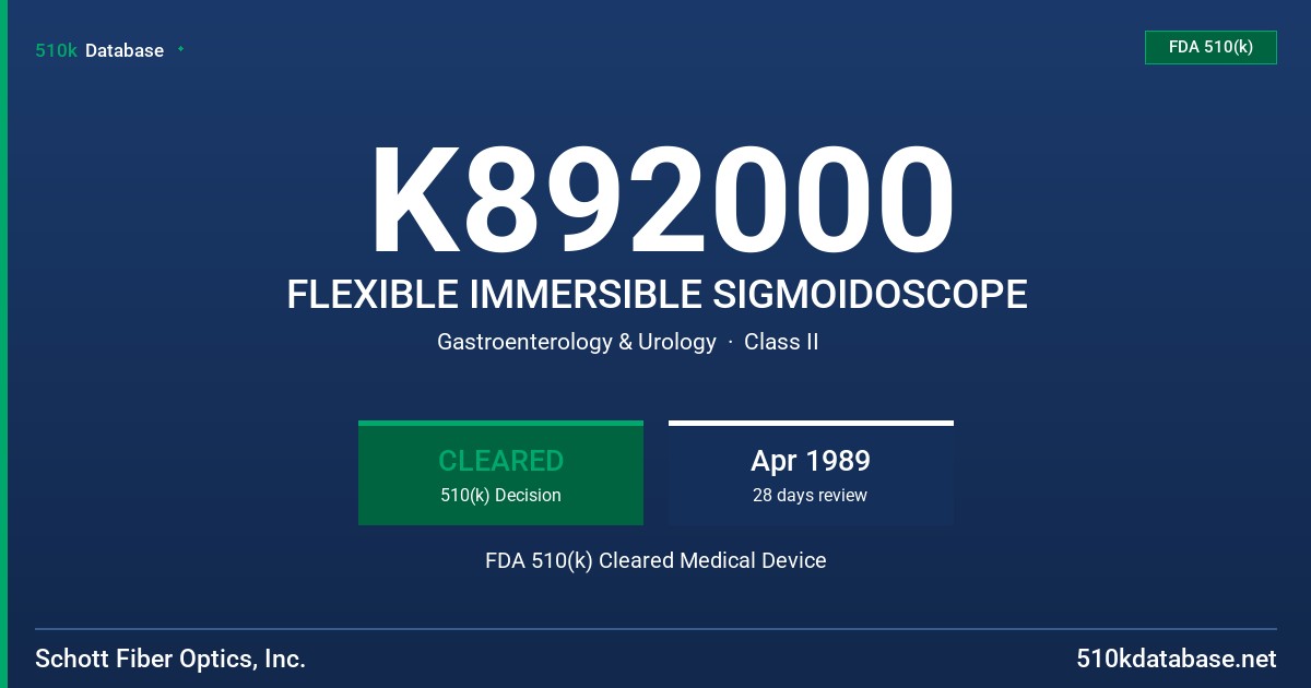 K892000 FLEXIBLE IMMERSIBLE SIGMOIDOSCOPE FDA 510(k) Cleared Medical Device