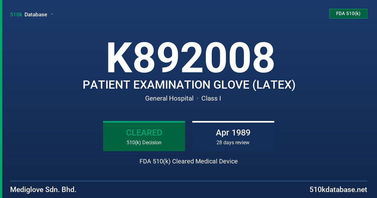 K892008 PATIENT EXAMINATION GLOVE (LATEX) FDA 510(k) Cleared Medical Device