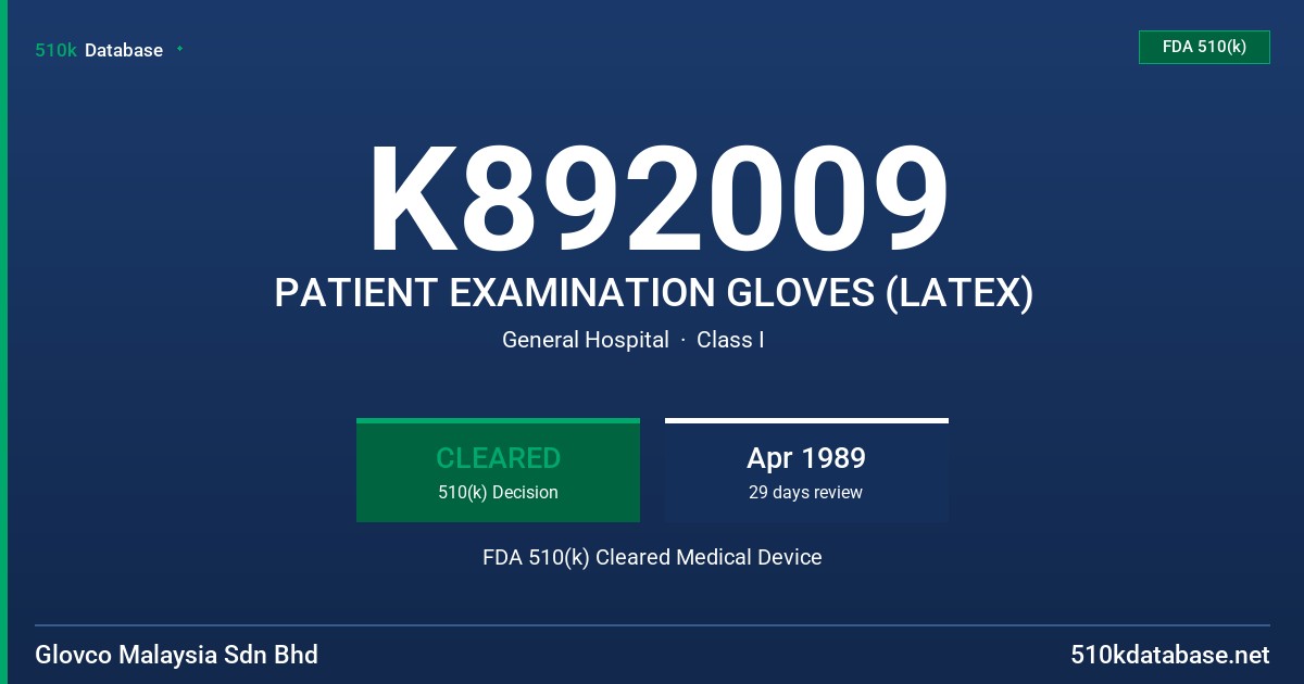 K892009 PATIENT EXAMINATION GLOVES (LATEX) FDA 510(k) Cleared Medical Device