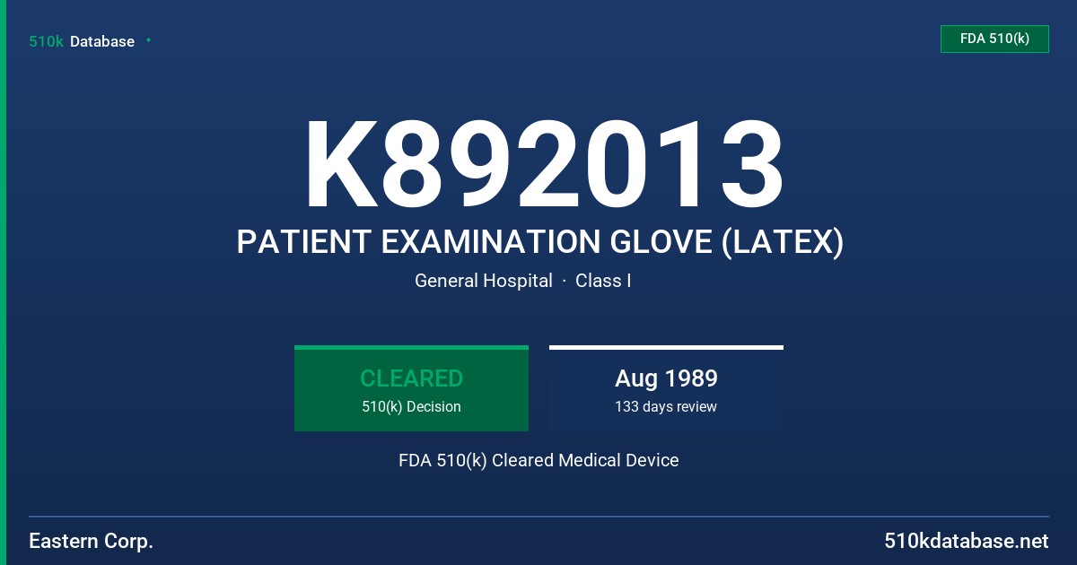 K892013 PATIENT EXAMINATION GLOVE (LATEX) FDA 510(k) Cleared Medical Device