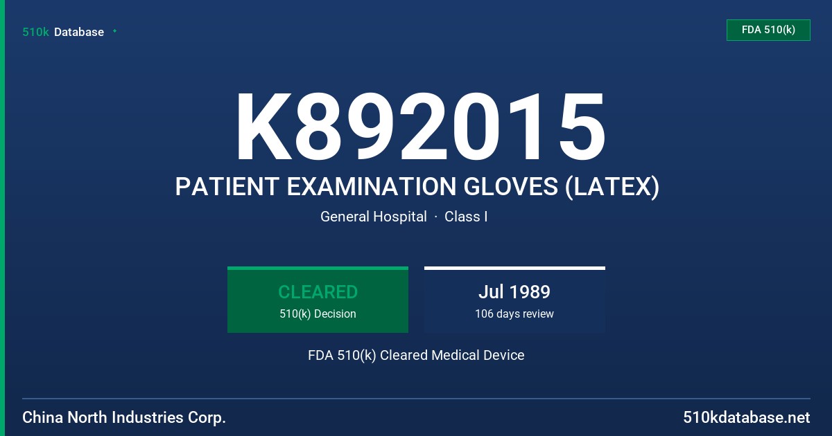 K892015 PATIENT EXAMINATION GLOVES (LATEX) FDA 510(k) Cleared Medical Device