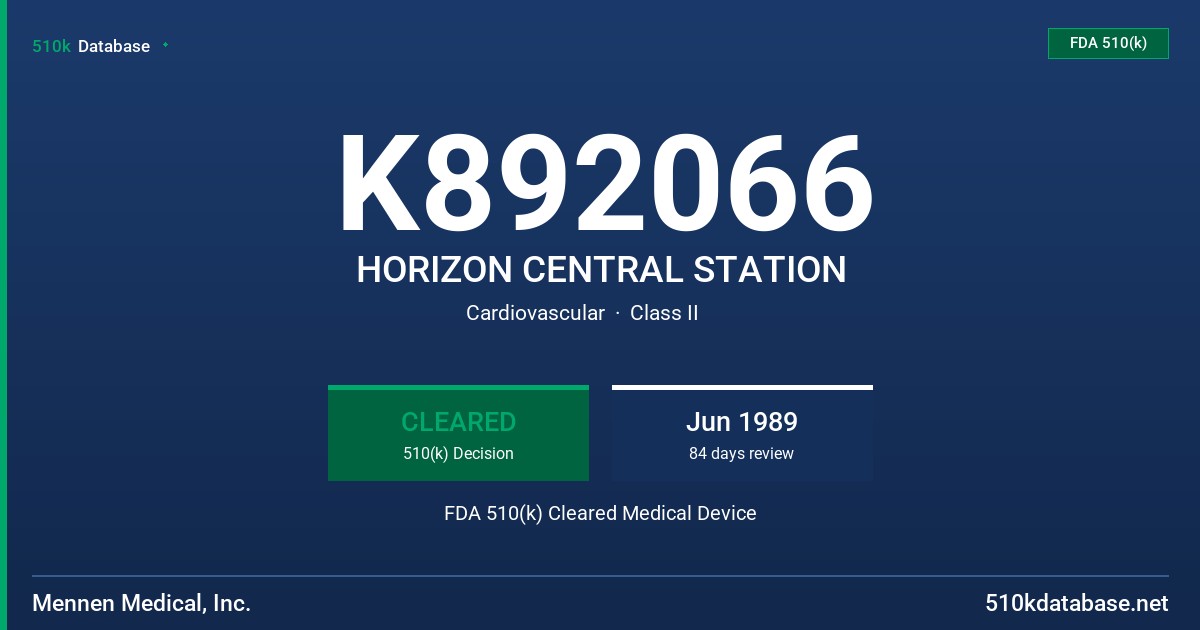 K892066 HORIZON CENTRAL STATION FDA 510(k) Cleared Medical Device