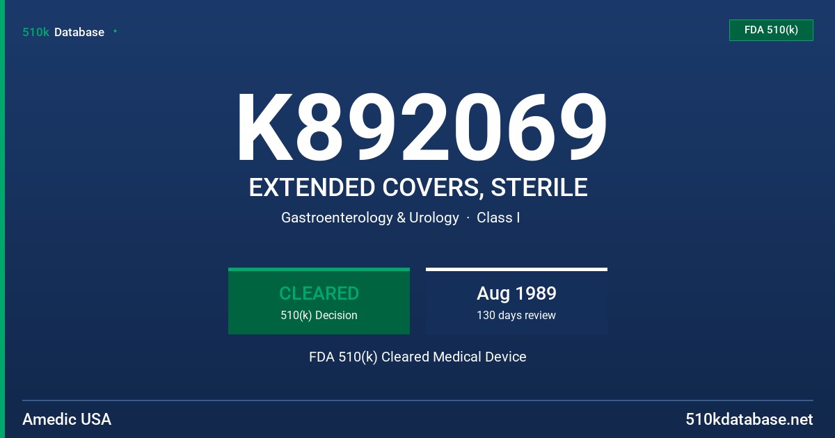K892069 EXTENDED COVERS, STERILE FDA 510(k) Cleared Medical Device