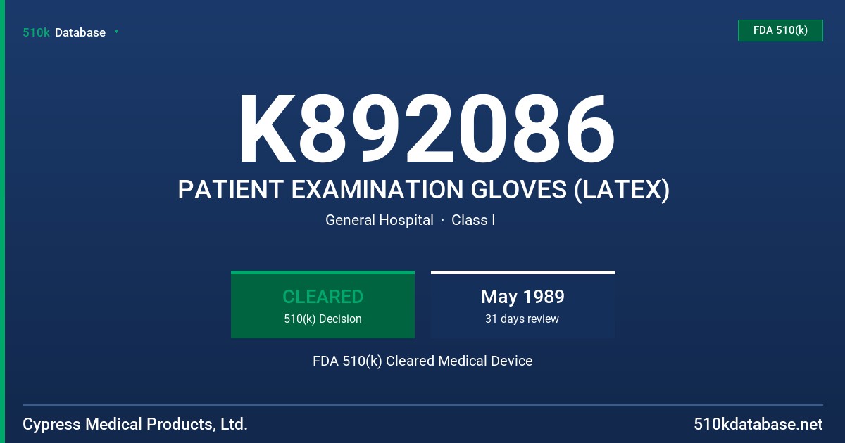 K892086 PATIENT EXAMINATION GLOVES (LATEX) FDA 510(k) Cleared Medical Device