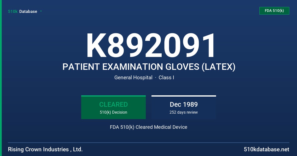 K892091 PATIENT EXAMINATION GLOVES (LATEX) FDA 510(k) Cleared Medical Device
