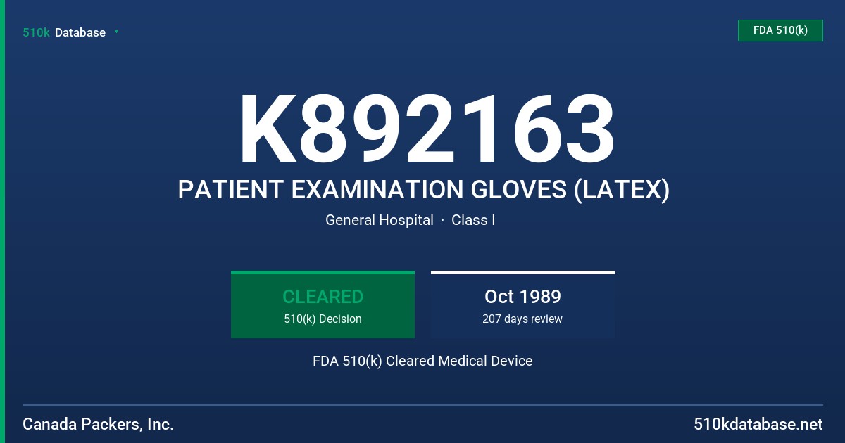 K892163 PATIENT EXAMINATION GLOVES (LATEX) FDA 510(k) Cleared Medical Device
