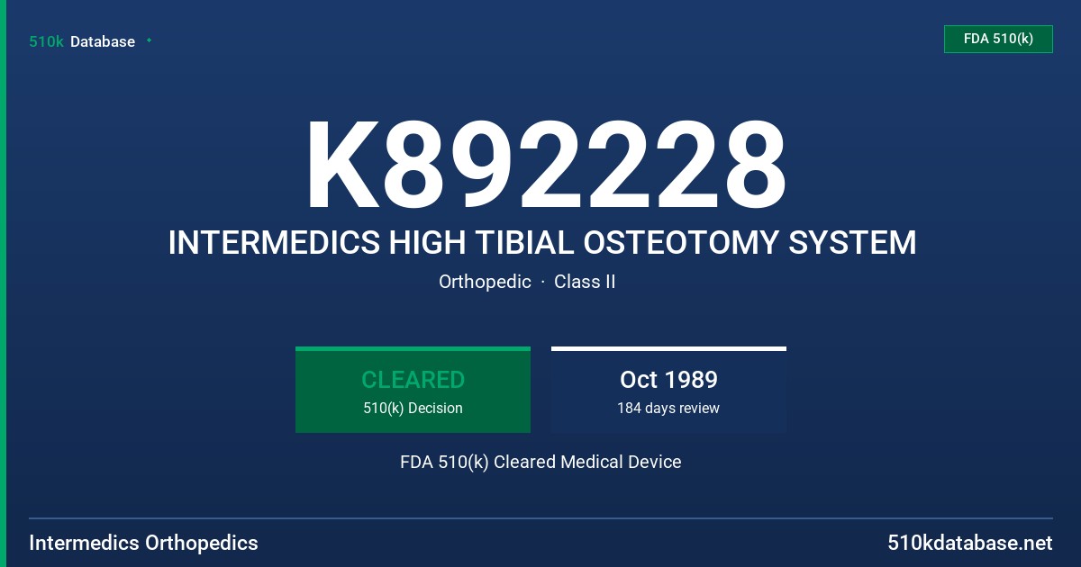 K892228 INTERMEDICS HIGH TIBIAL OSTEOTOMY SYSTEM FDA 510(k) Cleared Medical Device