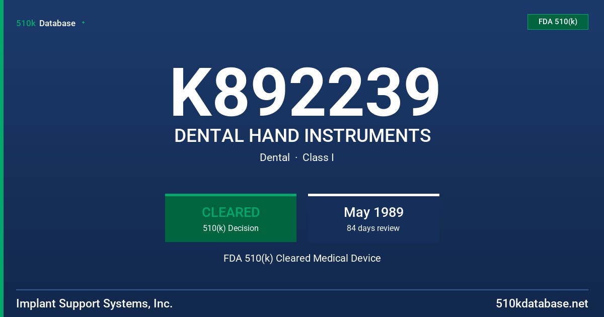 K892239 DENTAL HAND INSTRUMENTS FDA 510(k) Cleared Medical Device