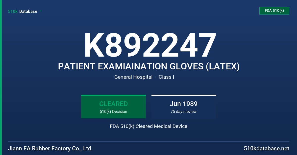 K892247 PATIENT EXAMIAINATION GLOVES (LATEX) FDA 510(k) Cleared Medical Device
