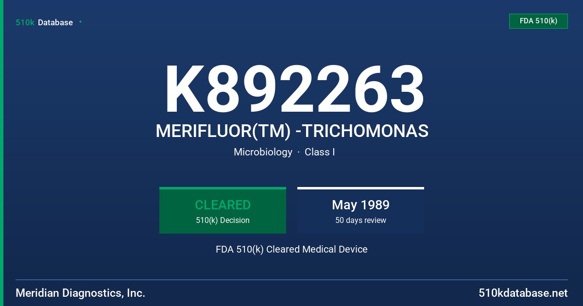 K892263 MERIFLUOR(TM) -TRICHOMONAS FDA 510(k) Cleared Medical Device
