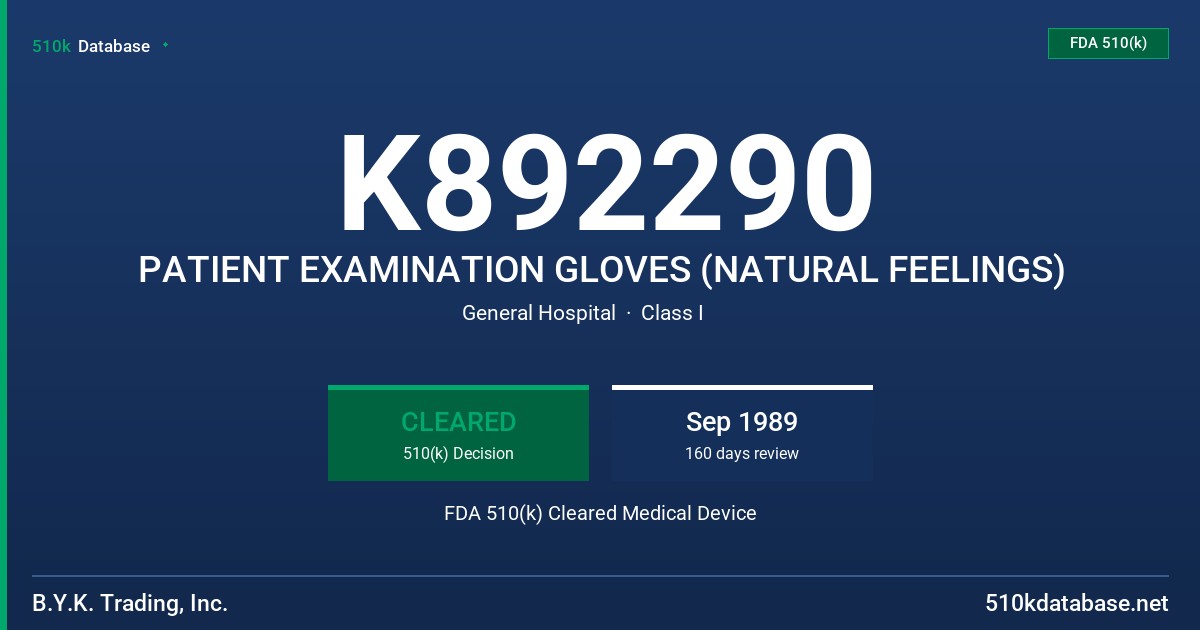 K892290 PATIENT EXAMINATION GLOVES (NATURAL FEELINGS) FDA 510(k) Cleared Medical Device