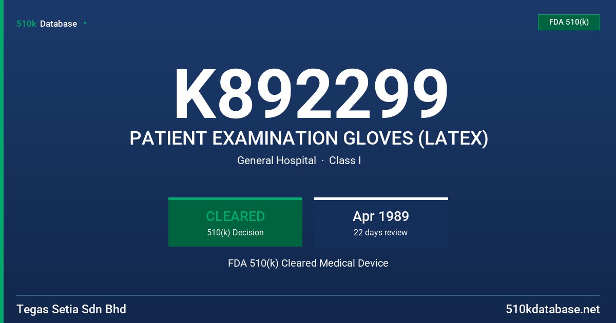 K892299 PATIENT EXAMINATION GLOVES (LATEX) FDA 510(k) Cleared Medical Device