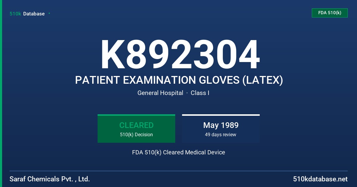 K892304 PATIENT EXAMINATION GLOVES (LATEX) FDA 510(k) Cleared Medical Device