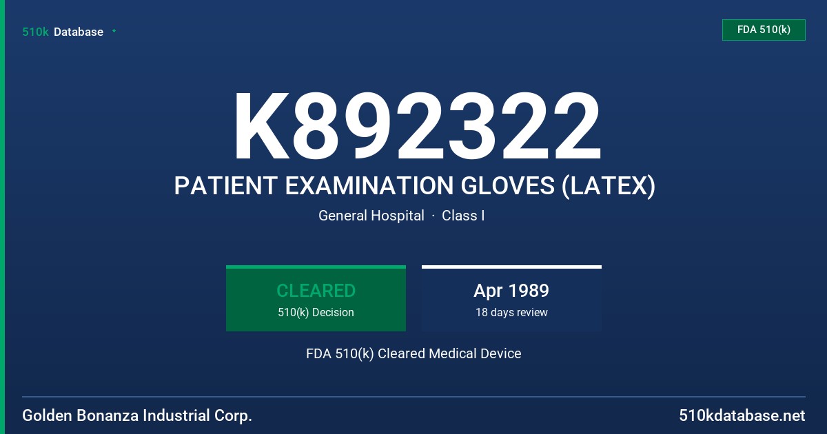 K892322 PATIENT EXAMINATION GLOVES (LATEX) FDA 510(k) Cleared Medical Device