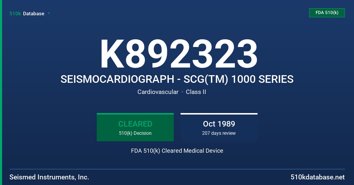 K892323 SEISMOCARDIOGRAPH - SCG(TM) 1000 SERIES FDA 510(k) Cleared Medical Device