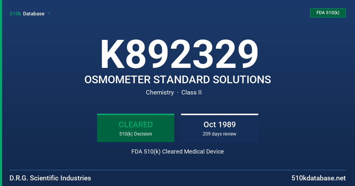 K892329 OSMOMETER STANDARD SOLUTIONS FDA 510(k) Cleared Medical Device