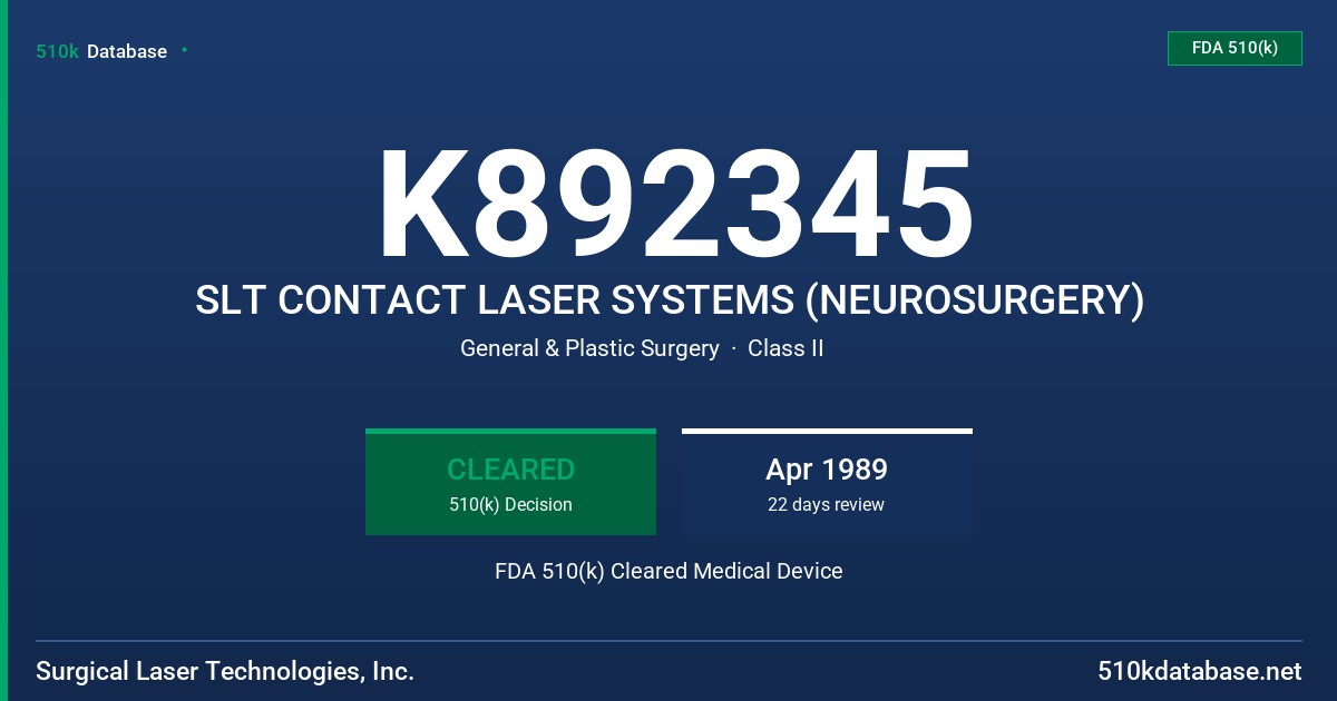 K892345 SLT CONTACT LASER SYSTEMS (NEUROSURGERY) FDA 510(k) Cleared Medical Device