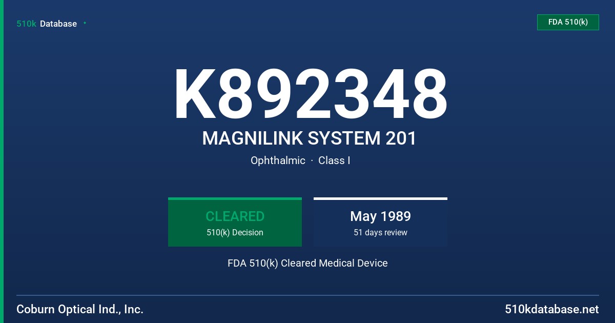 K892348 MAGNILINK SYSTEM 201 FDA 510(k) Cleared Medical Device