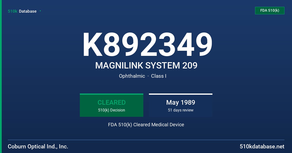 K892349 MAGNILINK SYSTEM 209 FDA 510(k) Cleared Medical Device