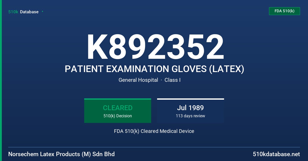 K892352 PATIENT EXAMINATION GLOVES (LATEX) FDA 510(k) Cleared Medical Device