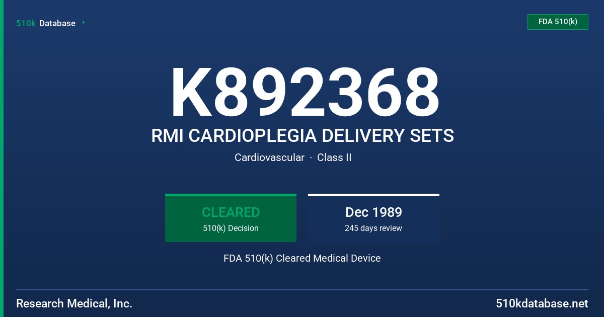 K892368 RMI CARDIOPLEGIA DELIVERY SETS FDA 510(k) Cleared Medical Device