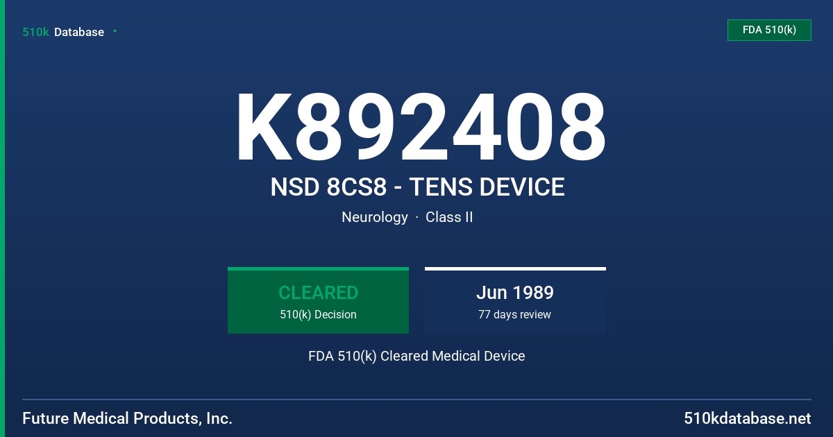 K892408 NSD 8CS8 - TENS DEVICE FDA 510(k) Cleared Medical Device